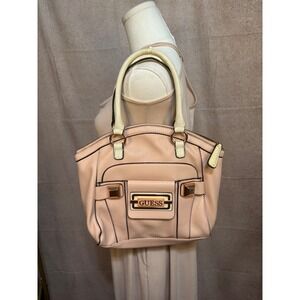 GUESS Womens Blush Pink Faux Leather Satchel Handbag Rose Gold Hardware Dome Bag